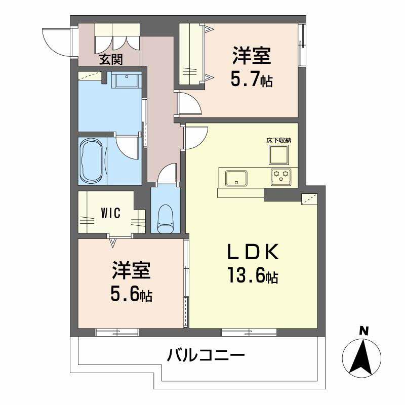 WITHPLUS上熊本駅前(2LDK/1階)の間取り写真