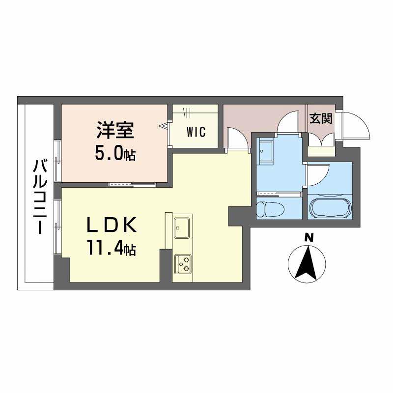 WITHPLUS上熊本駅前(1LDK/3階)の間取り写真