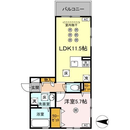 アクアフェリーチェ B棟(1LDK/1階)の間取り写真