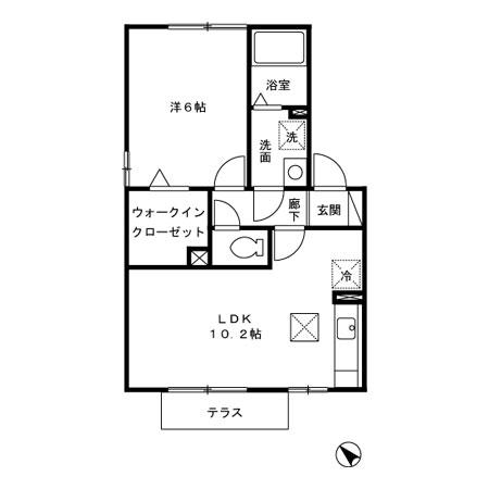 レジデンス95E棟(1LDK/1階)の間取り写真