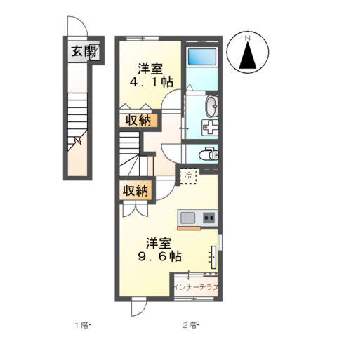 ソレイユ蓮台寺(1LDK/2階)の間取り写真