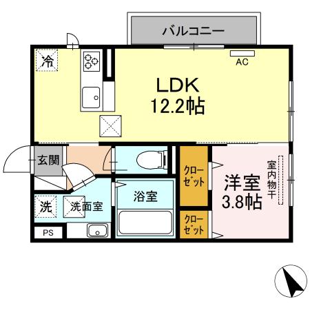 グランシャリオ須屋II(1LDK/1階)の間取り写真