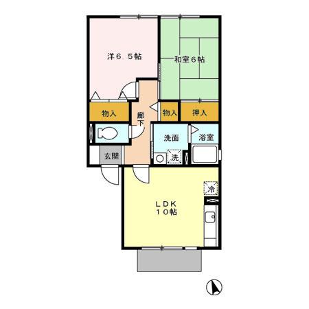 ヴィラ田園 II(2LDK/1階)の間取り写真