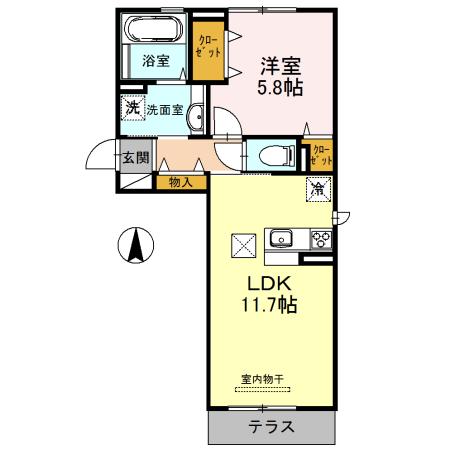 Dスカイヒルズ(1LDK/1階)の間取り写真