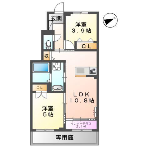 メープルガーデンI(2LDK/1階)の間取り写真