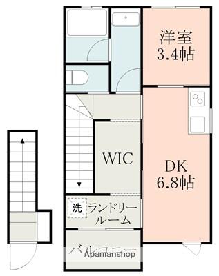 PURITY長嶺南(1DK/2階)の間取り写真