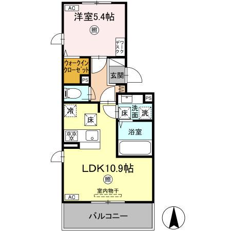 SAKURA A棟(1LDK/1階)の間取り写真