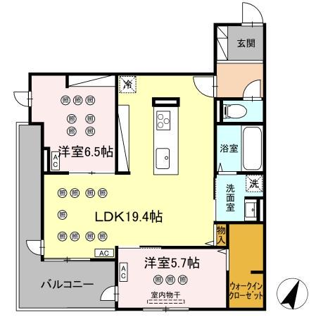 LUMINA II棟(2LDK/2階)の間取り写真