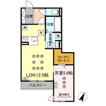 LUMINA II棟(1LDK/1階)の間取り写真