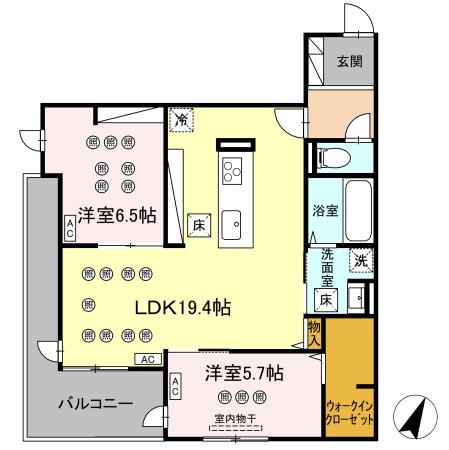 LUMINA II棟(2LDK/1階)の間取り写真