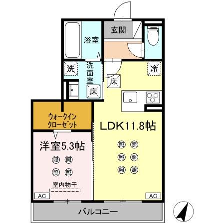 LUMINA II棟(1LDK/1階)の間取り写真