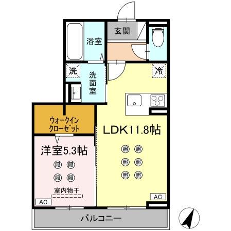 LUMINA II棟(1LDK/2階)の間取り写真
