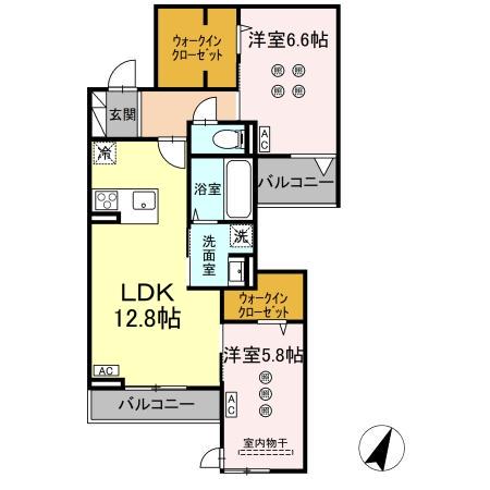 LUMINA II棟(2LDK/2階)の間取り写真