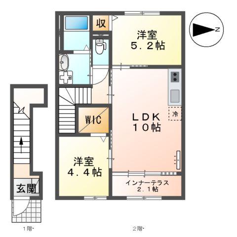 フレグラント・オリーヴ(2LDK/2階)の間取り写真