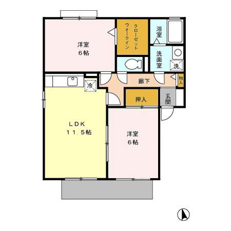 セジュールグランフォレB棟(2LDK/1階)の間取り写真