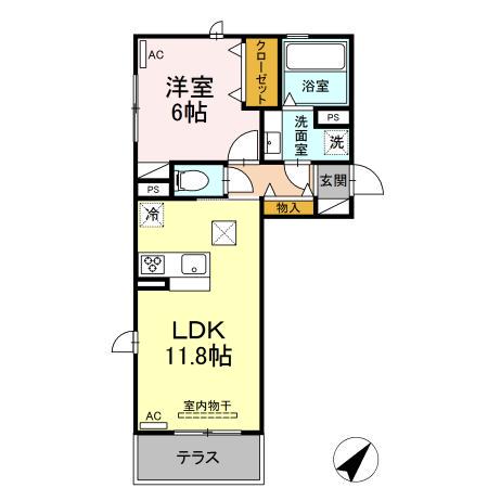 ウィル東小路(1LDK/1階)の間取り写真