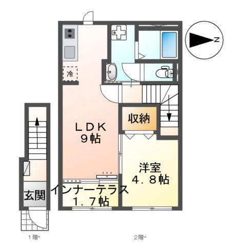 薬園町アパート(1LDK/2階)の間取り写真