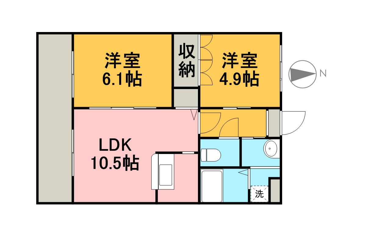 ヴァンベール居島(2LDK/2階)の間取り写真