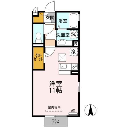 レスポワールTSURU(ワンルーム/2階)の間取り写真