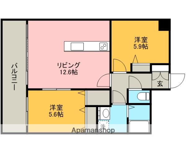 クロノス16月出(2LDK/8階)の間取り写真