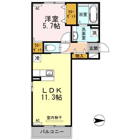 ディアコート(1LDK/3階)の間取り写真