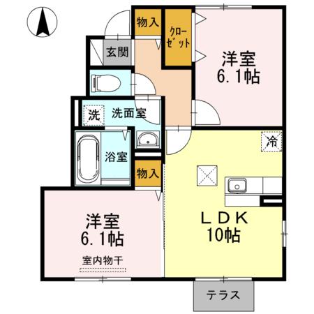 ヴィスキオ M 大江(2LDK/1階)の間取り写真