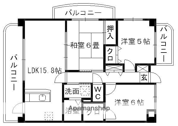 ピアネータ東熊本(3LDK/2階)の間取り写真