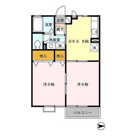 セジュール八幡(2DK/2階)の間取り写真