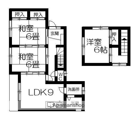 熊本県熊本市東区 2階建 築26年(3DK)の間取り写真