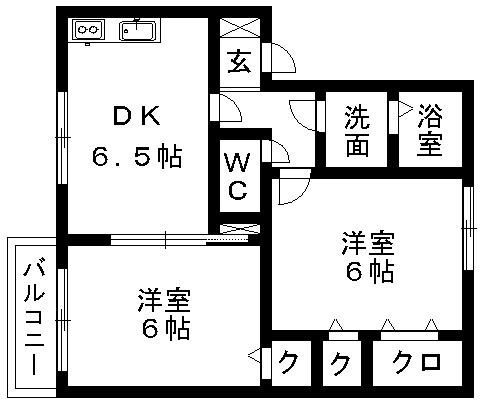 オークスドュール・ウルゲA棟(2DK/2階)の間取り写真