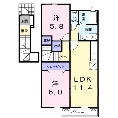 セイバリー・パレスⅠ(2LDK/2階)の間取り写真