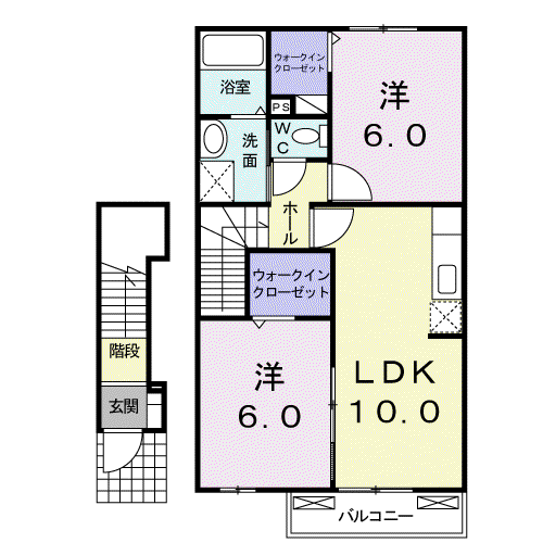 ソレイユⅡ(2LDK/2階)の間取り写真