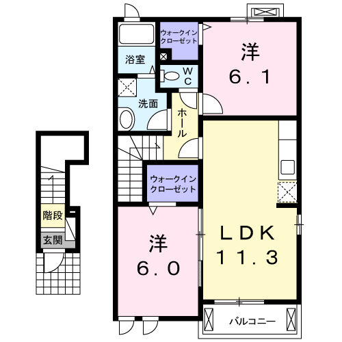 プリムローズⅠ(2LDK/2階)の間取り写真