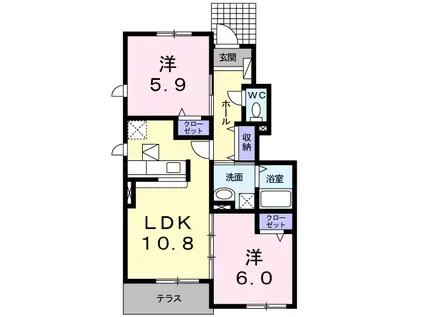 ウエストヒル鶴(2LDK/1階)の間取り写真