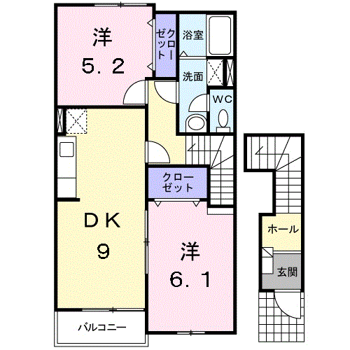 ラッフィナ-トベル(2DK/2階)の間取り写真