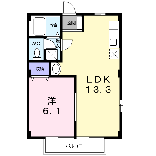 松岡ハイツB(1LDK/2階)の間取り写真