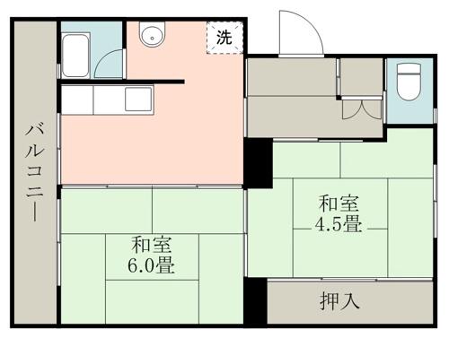 ファーストプレイス合志1号棟(2K/4階)の間取り写真