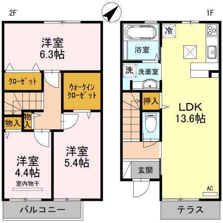 フラリール保田窪(3LDK/1階)の間取り写真
