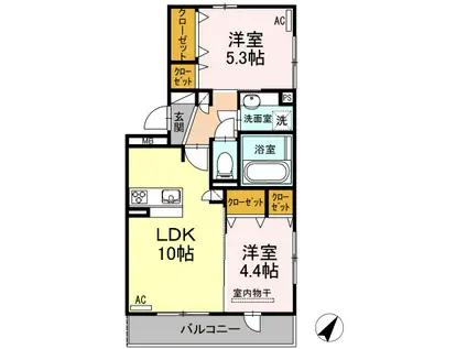 ハイムセラ菊陽 B(2LDK/2階)の間取り写真