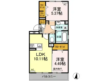 ネクストヴィラ A棟(2LDK/2階)の間取り写真