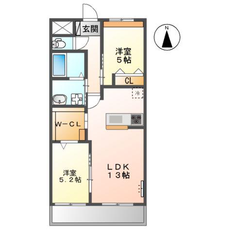 アヴァンティ阿蘇B棟(2LDK/2階)の間取り写真