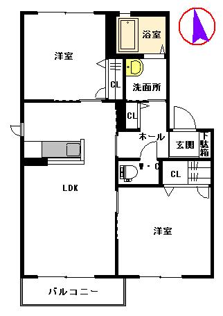 ヴィラ 壱番館(2LDK/2階)の間取り写真