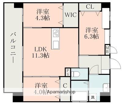 ラ・シック菊陽Ⅱ(3LDK/6階)の間取り写真