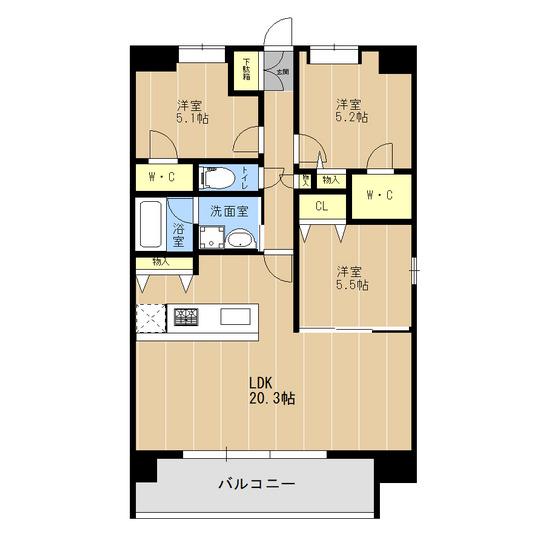 LIBTH原水(3LDK/4階)の間取り写真