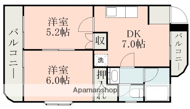 カーサ光の森(2DK/3階)の間取り写真