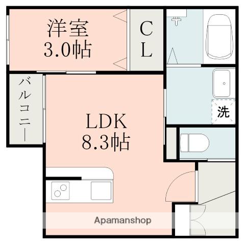 ラ・ポルテ合志南(1LDK/2階)の間取り写真