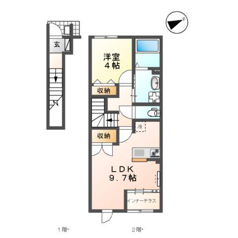 フロンティアエステートⅢ(1LDK/2階)の間取り写真