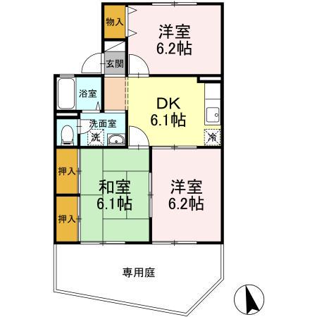 ルミエール楡木 A棟(3DK/1階)の間取り写真