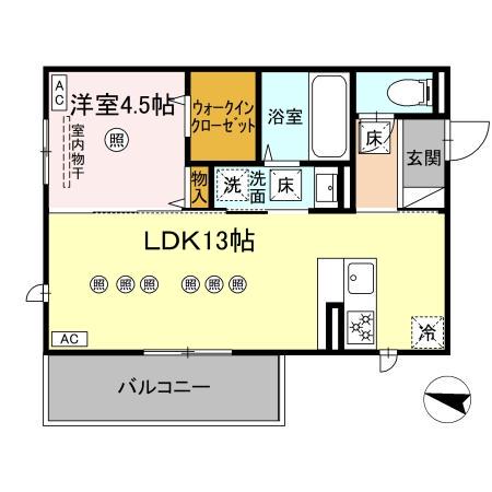 TORISIA飛田(1LDK/1階)の間取り写真