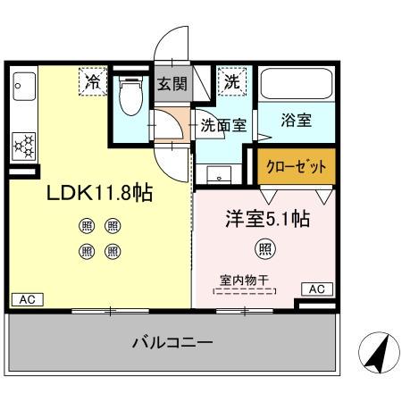 コンフォート武蔵(1LDK/3階)の間取り写真